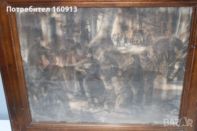 Стара патриотична картина. Хайдути нападат турски керван ., снимка 2 - Антикварни и старинни предмети - 51910177