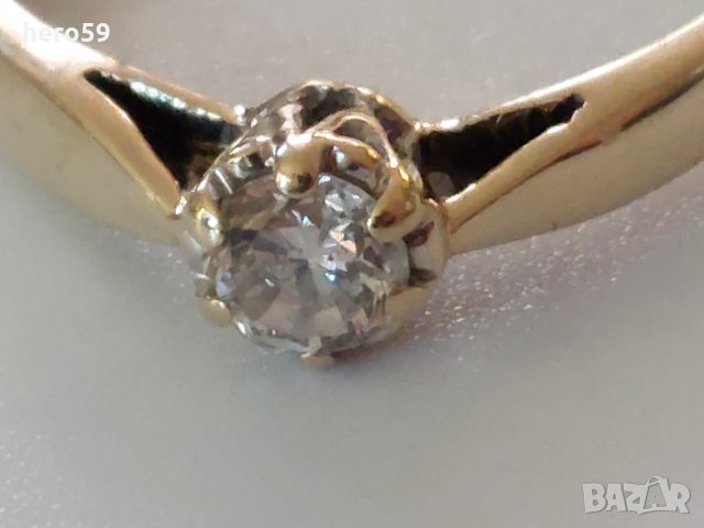 Дамски златен 375 проба пръстен с брилянт 0.25 карата-диамант, снимка 4 - Пръстени - 35474595