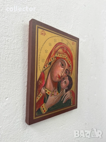 Рисувана икона на дърво - Света Богородица с Младенеца №7758, снимка 5 - Антикварни и старинни предмети - 52826373