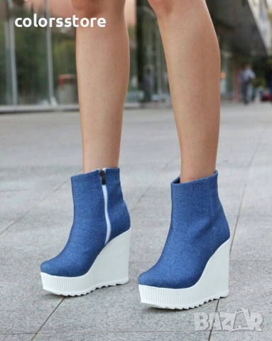 Боти на платформа - деним с бяло ходило - BNP1