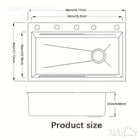 Модерна Кухненска мивка със смесител и много аксесоари 68см х 45см Мултифункционална Луксозна, снимка 5 - Мивки - 51820686