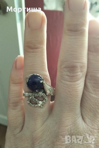 Авторски сребърен пръстен с лазурит , снимка 2 - Пръстени - 28760857