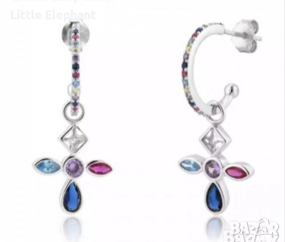 Сребърни висящи обеци кръстове,coloured/нови