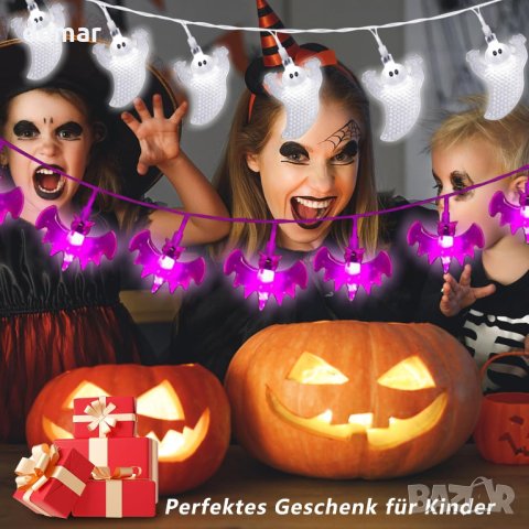 Лампи за декорация на Хелоуин, 3 опаковки светлини призрак/прилеп/тиква, снимка 7 - Декорация за дома - 43340699