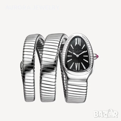 BVLGARI Serpenti Tubogas Snake Silver Black Diamonds Дамски Часовник, снимка 13 - Дамски - 53058164