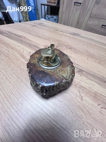 Винтидж настолна запалка с ръчно изработена основа от алабастър, снимка 3 - Запалки - 53078766