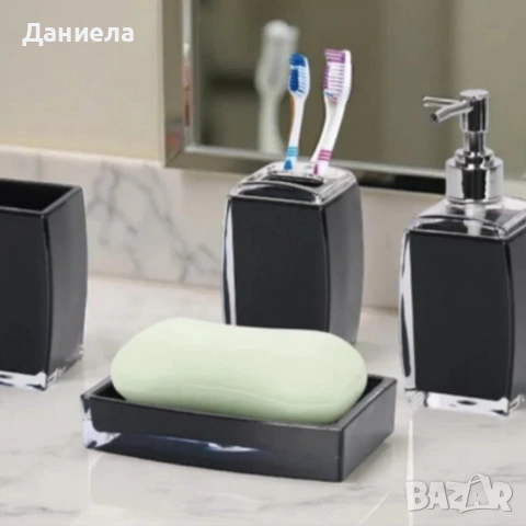 Комплект аксесоари за баня Cheffinger – 4 части, дозатор за сапун, чаша за четки и сапунерка, снимка 5 - Други стоки за дома - 53166484