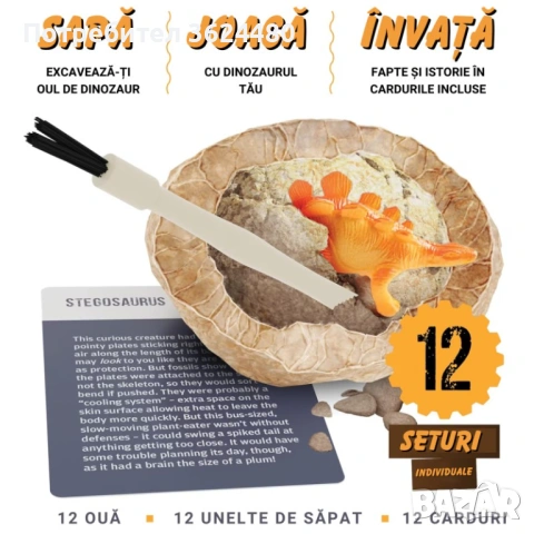Комплект 12 Глинени Яйца а Откриване на 12 Динозавъра 4812, снимка 6 - Образователни игри - 53360030