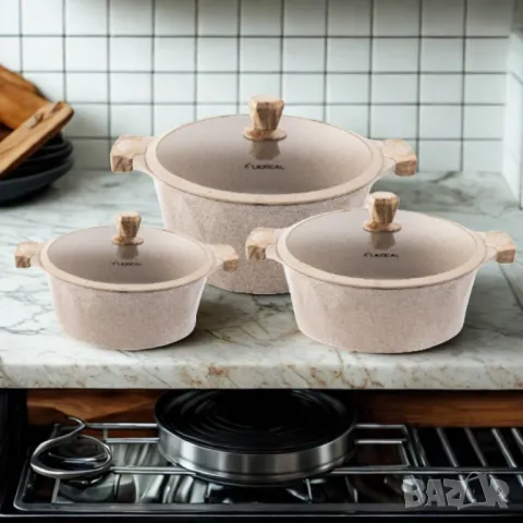 Гранитен комплект касероли Lexical  PEARL SERIES, снимка 2 - Съдове за готвене - 49941980