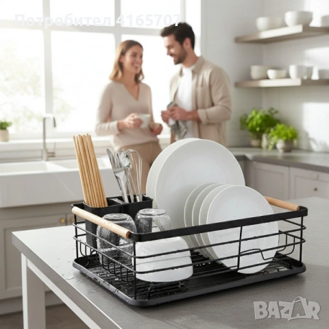 Компактен сушилник за съдове с отцеждаща табла Cheffinger – метален, 43 x 32 x 14 см, модерен дизайн, снимка 5 - Аксесоари за кухня - 53231814