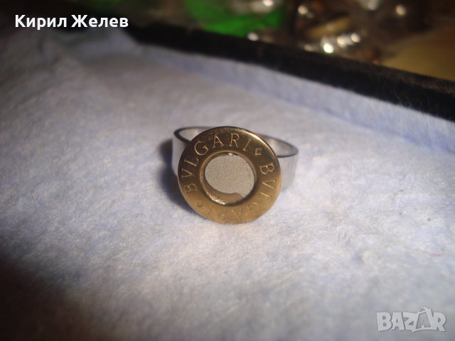BVLGARI МАРКОВ БУТИКОВ ФЕШЪН АРТ ПРЪСТЕН БУЛГАРИ от НЕРЪЖДАЕМА БЛАГОРОДНА СТОМАНА с ПОЗЛАТА 20432, снимка 4 - Пръстени - 37499457