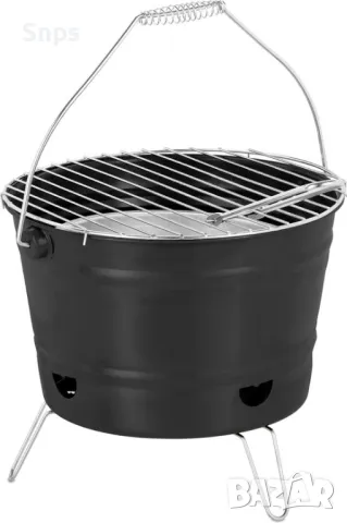 Преносимо барбекю - за балкон и къмпинг - дизайн на кофа - дръжка - Ø 27 см - черно