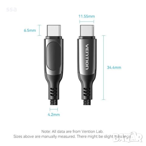Vention кабел USB2.0 Type-C/Type-C 100W 1.2m - TAYBAV, снимка 3 - Кабели и адаптери - 43467798