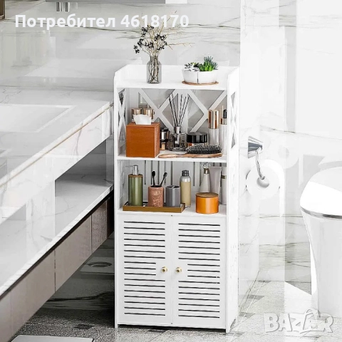 Органайзер за баня с 2 шкафчета за скрито съхранение, 3 рафта и 3 закачалки за хавлии - издържлив на, снимка 2 - Органайзери - 52038156