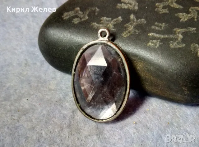 ПОСРЕБРЕН ВИНТИДЖ АРТ СТИЛ ПЕНДАНТ МЕДАЛЬОН с ФАСЕТИРАН ОПУШЕН КРИСТАЛ 48770