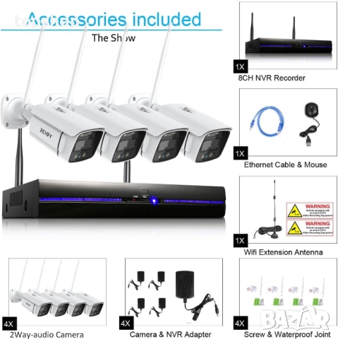 Чисто нова, проверена REIGY 3MP WIFI CCTV система с прожектор, комплект външни  камери 10CH NVR ..., снимка 7 - Комплекти за видеонаблюдение - 52908453