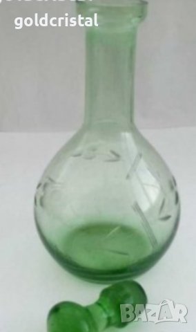 Ретро чашки с гарафа за ракия цветно зелено стъкло, снимка 9 - Антикварни и старинни предмети - 33551594