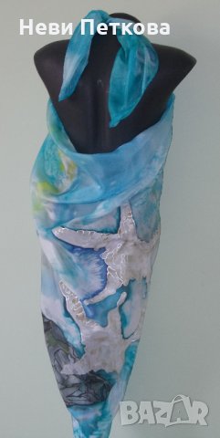 РИСУВАНО парео МОРСКА ПРИКАЗКА , снимка 4 - Шалове - 33513142