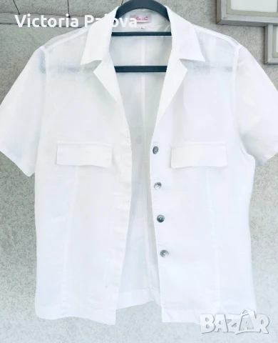 Бяла ленена риза ALESSIA LEON модерен дизайн, снимка 4 - Ризи - 50444283