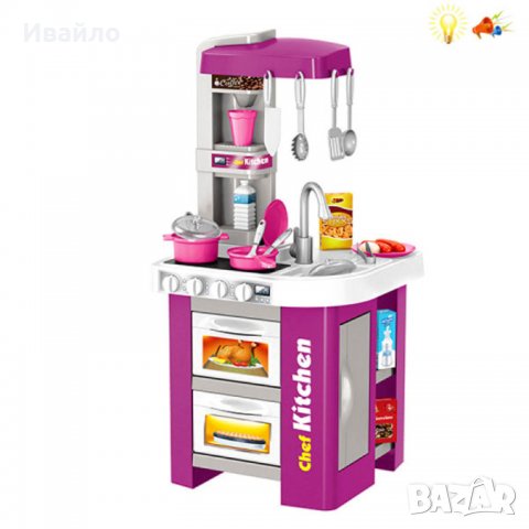 Детска кухня със светещи котлони, реалистични звуци и мивка с течаща вода, снимка 2 - Играчки за стая - 37433692