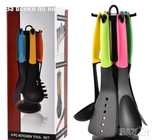 Модерен комплект прибори за готвене Тефлон със въртяща стойка 7 части, снимка 2 - Прибори за хранене, готвене и сервиране - 43483262