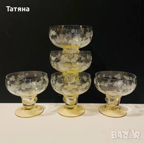 10 Кристални чаши за вино. Германия 1960-70, Theresienthal, Россия ръчна  изработка, кехлибарен цвят, снимка 5 - Чаши - 53135595