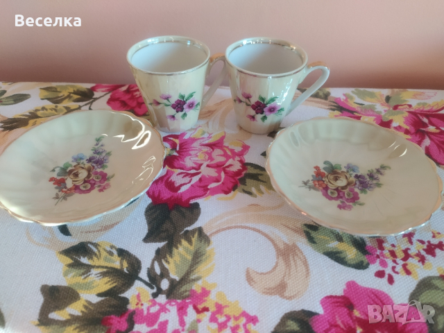 Две чаши за кафе от фин костен порцелан и седеф , снимка 3 - Колекции - 44912333