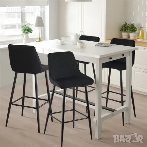 ПРОМОЦИЯ Бар стол с облегалка и дамаска от кадифе, височина 104см, к-т от 2бр - C-U-BS-B0304BL, снимка 3 - Столове - 49099915