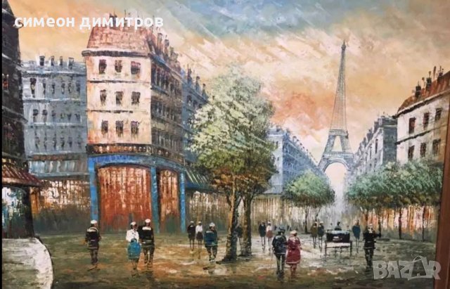 Уникална огромна барокова дървена  рамка и картина масло върху платно произход Франция 122см /93см, снимка 4 - Картини - 38099348