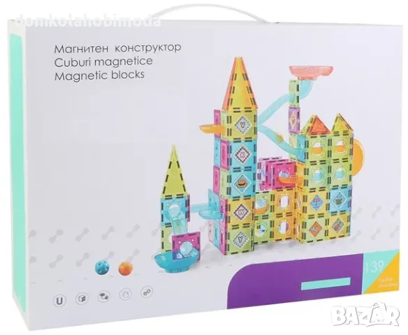 Магнитен конструктор с писта за топчета, 139 части, снимка 2 - Образователни игри - 47640166