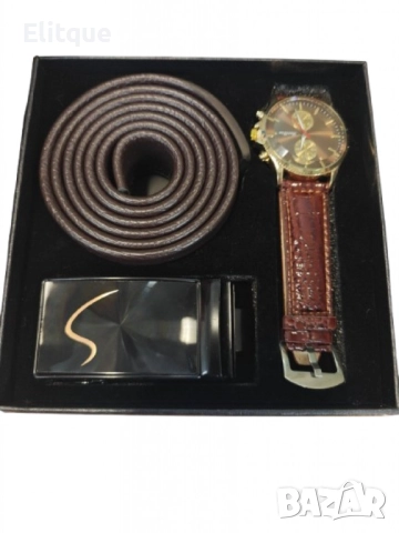 Мъжки подаръчен комплект - Часовник и колан с изискан дизайн