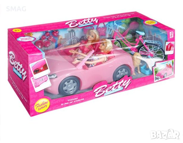 Розова играчка кабриолет с 2 манекени кукли Bike & Dog, снимка 2 - Кукли - 43293570