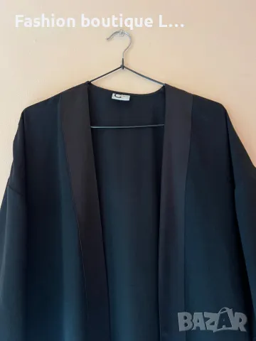 Черно сатенена дамско кимоно с ресни овърсайз модел 🖤, снимка 3 - Други - 47938965