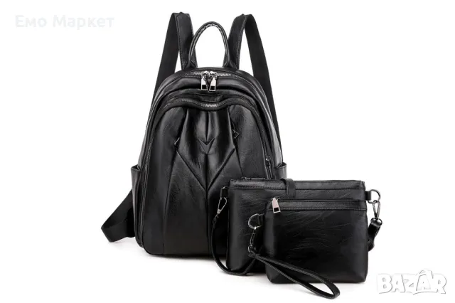 Комплект 3 части дамска раница, чантичка и портмоне, снимка 7 - Раници - 50244028