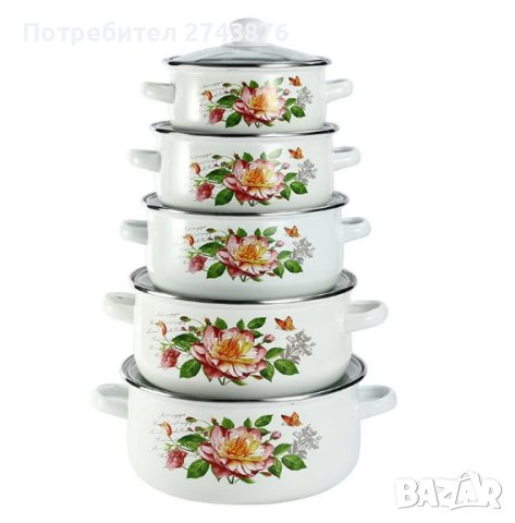  КОМПЛЕКТ ЗА ГОТВЕНЕ VANORA , ЕМАЙЛИРАН, 10 ЧАСТИ- ИНДУКЦИЯ, снимка 1