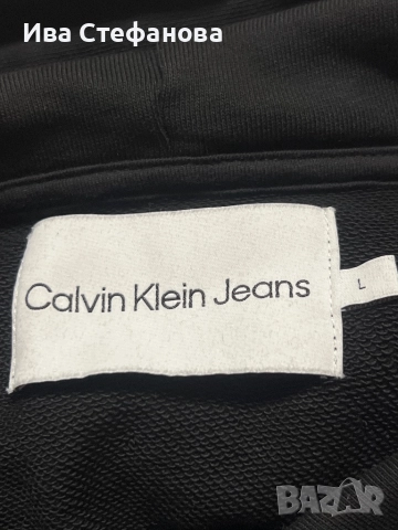 Мъжки черен памучен ватиран оригинален суичър суитшърт черен Calvin Klein jeans памук памучен , снимка 5 - Суичъри - 51781977