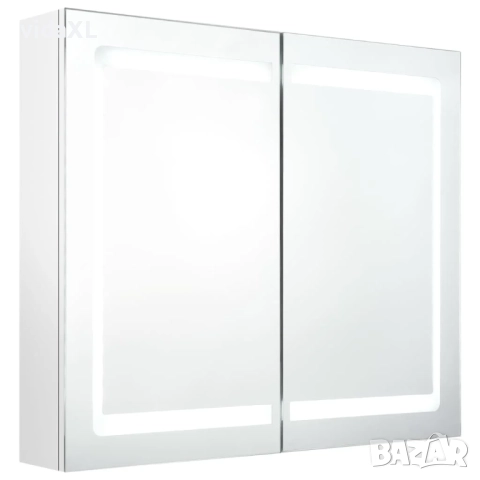 vidaXL LED шкаф с огледало за баня, сияйно бяло, 80x12x68 см（SKU:326517）, снимка 1