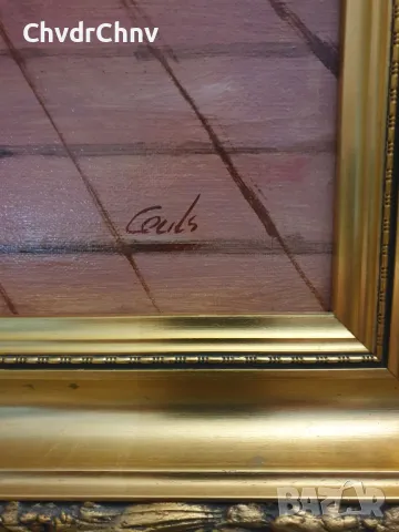 Ceuls 74х67см/стара картина масло върху платно/натюрморт-стая-камина/дървена рамка, снимка 8 - Картини - 49183872
