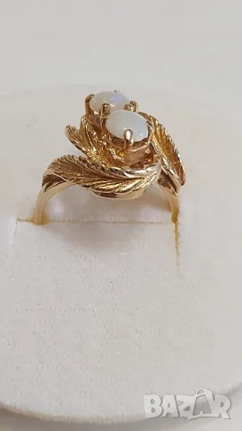 Златен пръстен с естествени опали, снимка 3 - Пръстени - 49404791