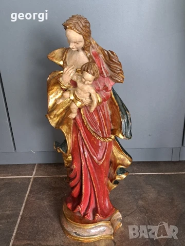 Стара статуя дърворезба Мадоната с Младенеца , снимка 3 - Антикварни и старинни предмети - 51082702