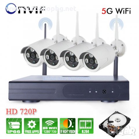 Комплект безжично WIFI видеонаблюдение 4 камери 5G WIFI KIT NVR Onvif , снимка 3 - Комплекти за видеонаблюдение - 32277373