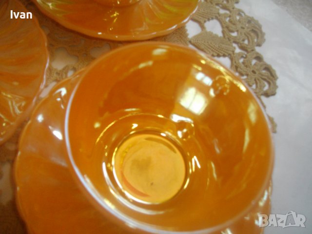 37 Части Нов Сервиз Кафе Чай Made in USA FIRE KING ANCHOR HOCKIN  Винтидж Цвят Праскова/Сьомга-1940г, снимка 18 - Сервизи - 39894665