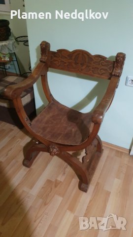 Масивен стар стол със орнаменти,глава и крака на лъв, снимка 7 - Столове - 39663658