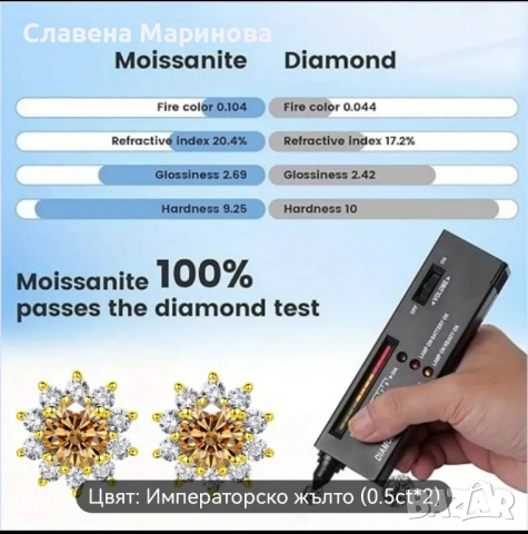 Обеци с мойсанит, снимка 5 - Други - 52492861