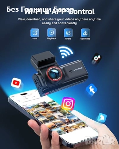 Нова Dash Cam 4K предна и 1080P задна камера, WiFi, нощно виждане, 170° ъгъл, снимка 4 - Аксесоари и консумативи - 52470763