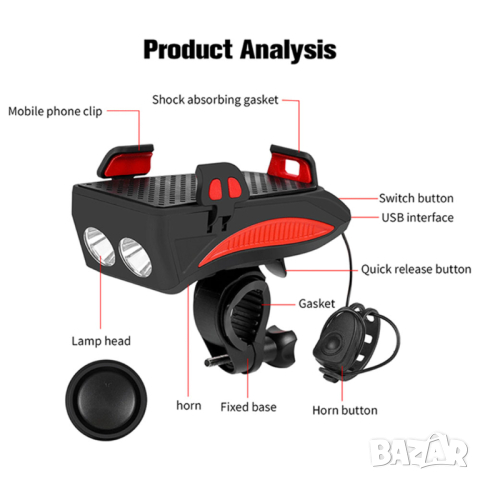 Водоустойчив акумулаторен фар за колело 4 в 1 , снимка 7 - Аксесоари за велосипеди - 44909779