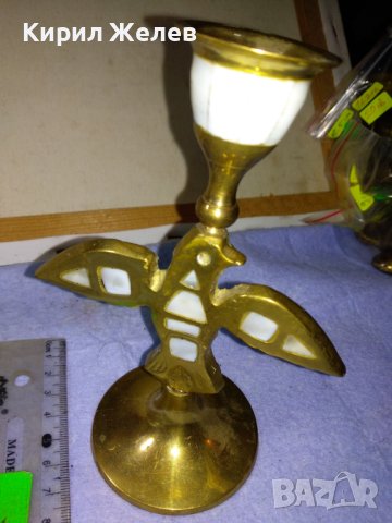 Стар ВЕЛИКОЛЕПЕН БРОНЗОВ СВЕЩНИК - ГЪЛЪБЧЕ с РЪЧНО ИНКРУСТИРАН КРАЛСКИ СЕДЕФ МАЙСТОРСКА РАБОТА 42645, снимка 13 - Декорация за дома - 43828164