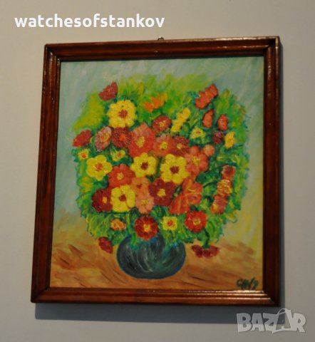 Стефан Ненов "Ваза с цветя" масло върху платно 26/23 см, снимка 2 - Картини - 27124182