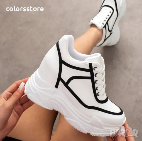 Кецове на платформа - бяло с черно - PA88