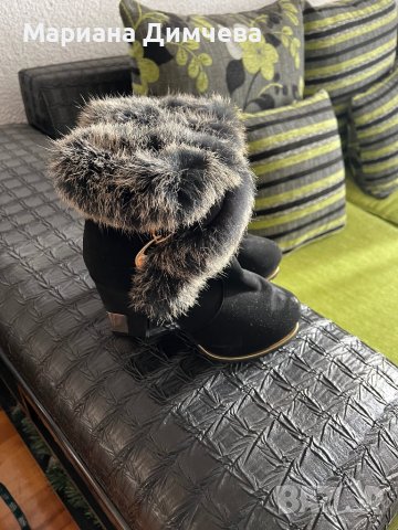 НОВИ!Елегантни дамски боти от естествен велур и естествен пух, снимка 4 - Дамски боти - 43433871